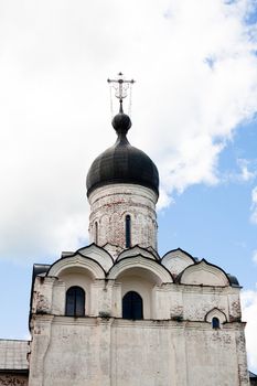 White orthodox church in Ferapontov monastery in summer day
