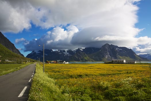 Scenic road on picturesque Lofoten islands in Norway