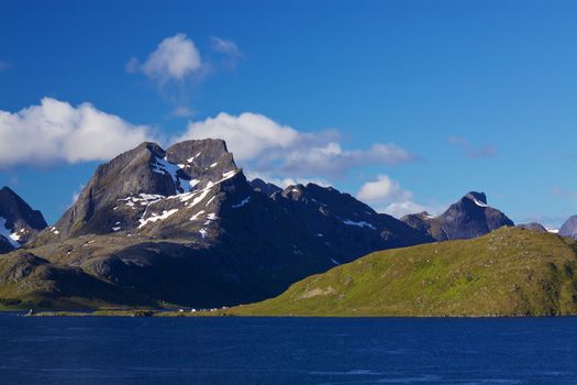 Scenic panorama of mountainous island on Lofoten in Norway