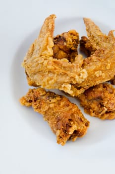 top view deep fried  chicken  on  dish