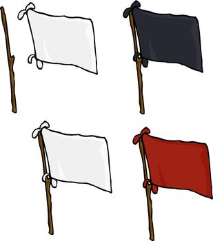 Blank flags made from sheets on stick over white background