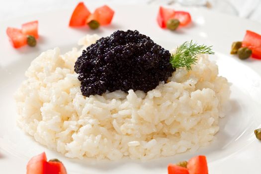 rice with black caviar