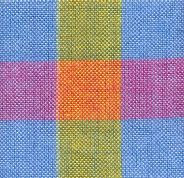 Close up blue, red and yellow square fabric pattern background 