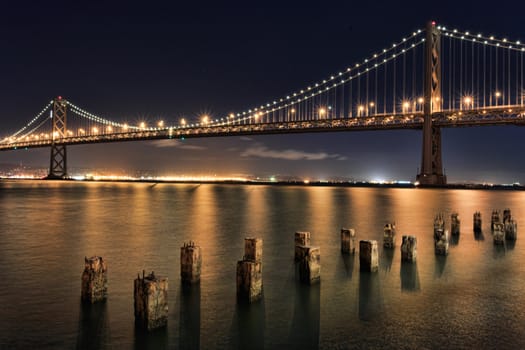 San Francisco Bay Bridge at Night Panorama.