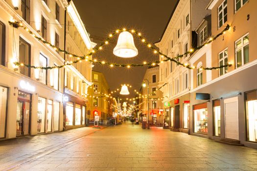 Oslo Downtown walking street at Night on New Year's Eve Day