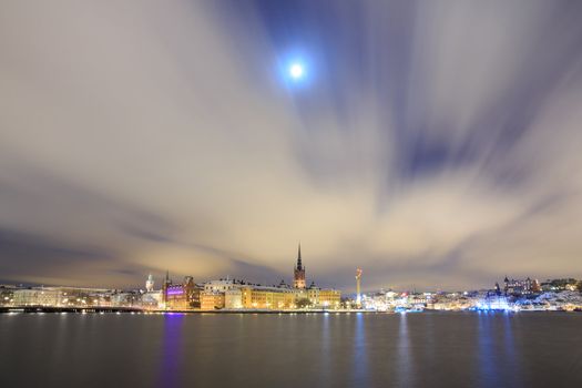Cityscape of Gamla Stan Old Town Stockholm city at night Sweden