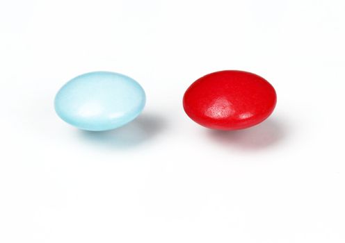 Red and blue pills. Choice concept