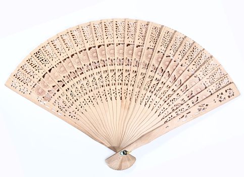 Oriental bamboo fan isolated. Close up