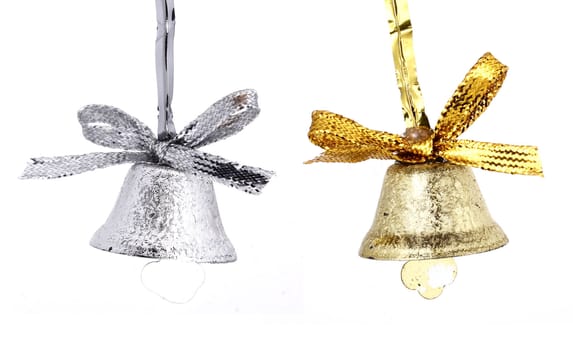 Vintage Christmas golden and silver  bells isolated on white background