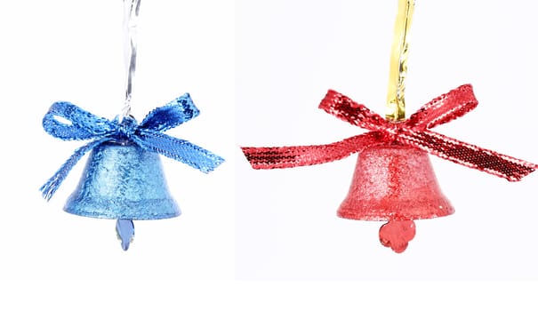 Vintage Christmas red and blue bells isolated on white background