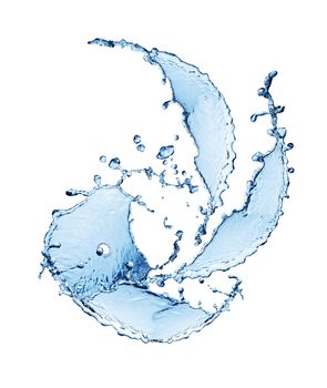 Abstract blue splashing water on white background