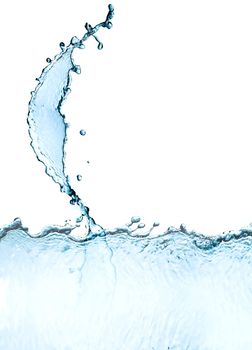 Blue splashing water on white background