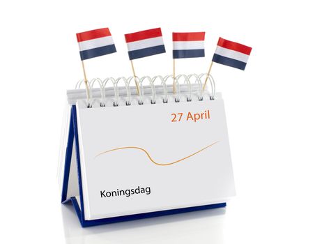 Calendar from the netherlands with kings day on 27 april