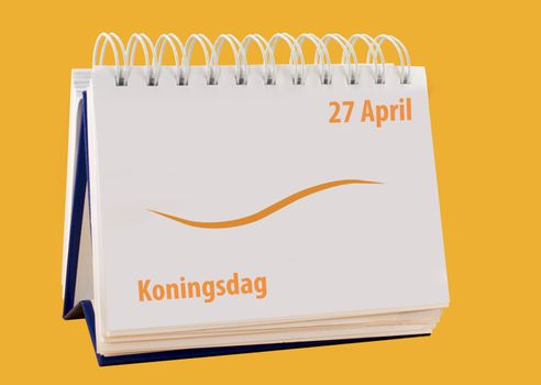 Dutch calendar with kings day on 27 April with orange background