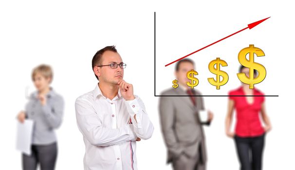 businessman looking dollar chart on a board invisible