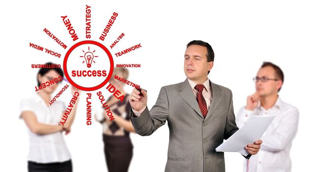 businessman drawing success scheme concept