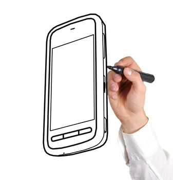 hand drawing mobile phone on a white background