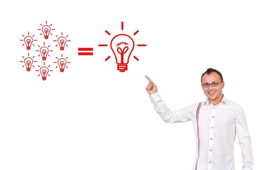 businessman pointing at lightbulbs, idea concept