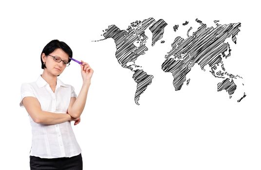 businesswoman dreaming at world map