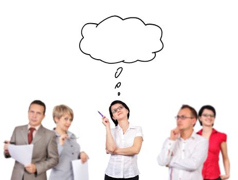 Group of businesspeople dreaming on white background