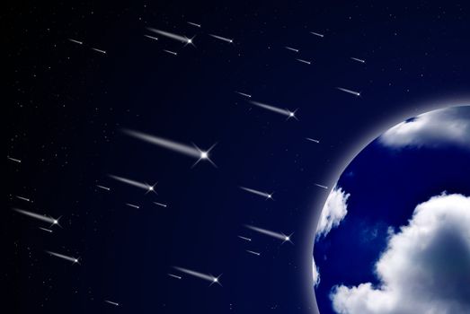 Meteor shower to the earth, Astronomy concept