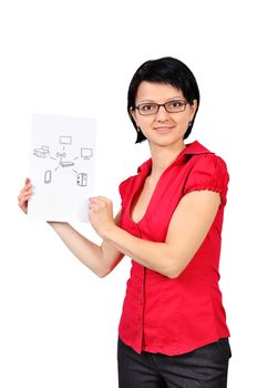woman holding poster with scheme wi-fi