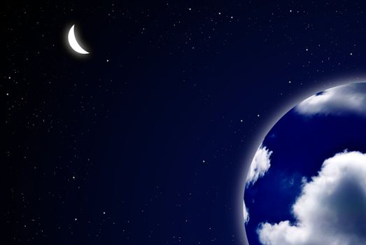 Moon with the earth in the space, Astronomy concept