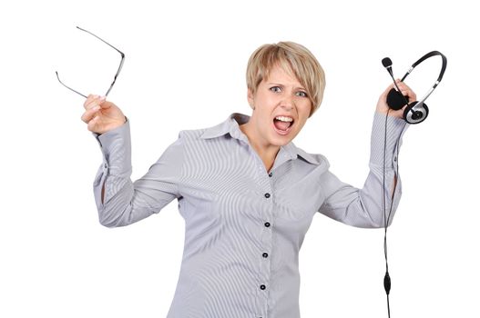 angry shouts into microphone businesswoman