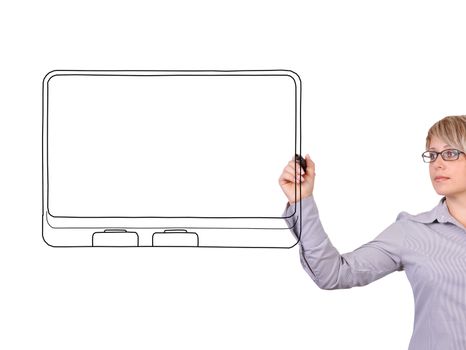 woman drawing touchpad on a white background
