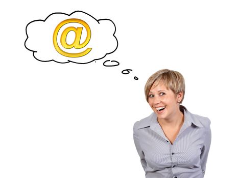 funny girl dreaming mail on a white background