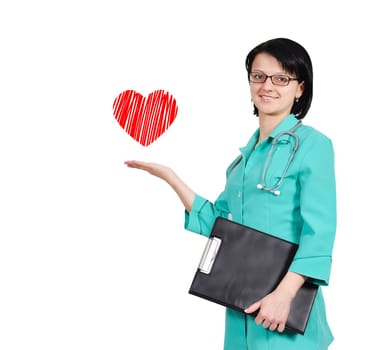 happy smiling young female doctor with clipboard