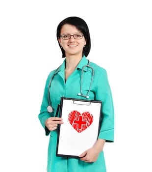 Portrait of happy smiling young female doctor