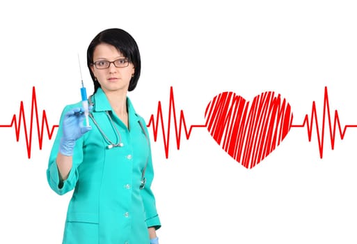 Portrait of  young female doctor with syringe