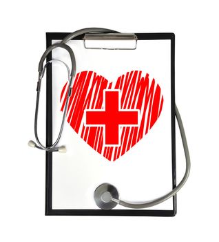 heart drawing clipboard and stethoscope