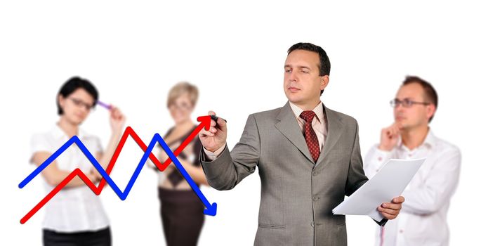 businessman drawing graph showing profit growth