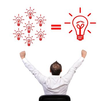 businessman winner and idea formula on white background