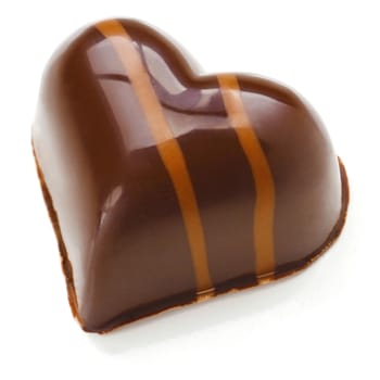 Heart shaped Chocolate Praline on a white background.