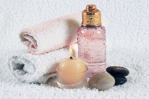Accessories for a bath with candles and stone