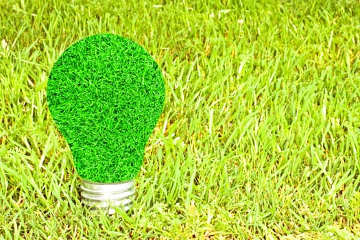 Light bulb made of green grass isolated on white background (ecological concepts)