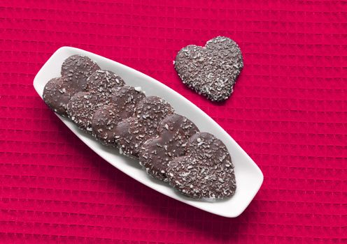 Heart shaped valentine cookies on plate