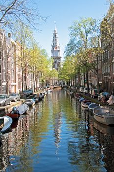 City scenic from Amsterdam with the Zuiderkerk in the Netherlands