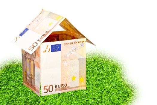 euro money house on a piece of grass