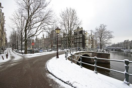 Snowy Amsterdam in winter in the Netherlands