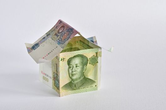 House made of chinese yuan banknotes