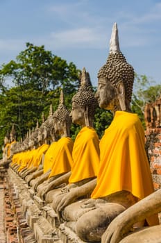 Buddha and the temple in Ayutthaya Thailand