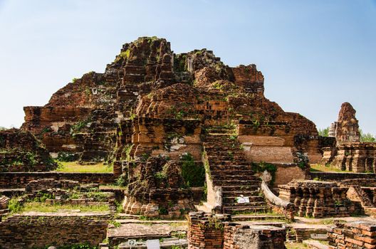 Buddha and the temple in Ayutthaya Thailand