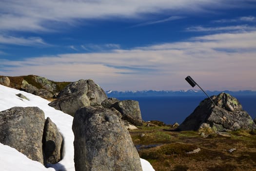 Top of mountain Justadtinden on Lofoten islands, Norway