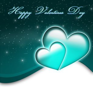Valentines Day Card with Happy Valentines Day text and two big hearts - all in turquoise
