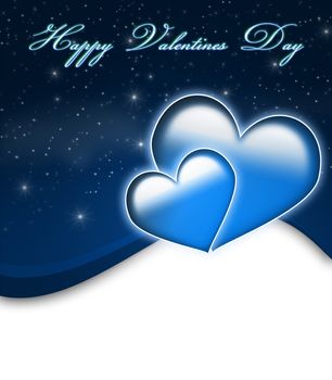 Valentines Day Card with Happy Valentines Day text and two big hearts - all in blue