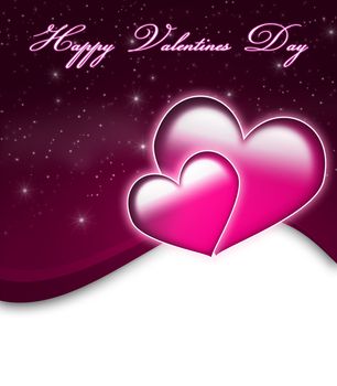 Valentines Day Card with Happy Valentines Day text and two big hearts - all in pink
